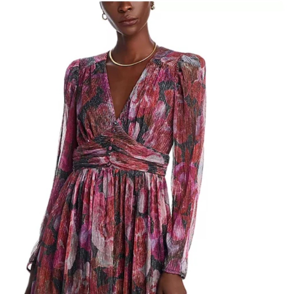 AQUA Floral Crinkle Metallic‎ Long Sleeved Dress Size XL